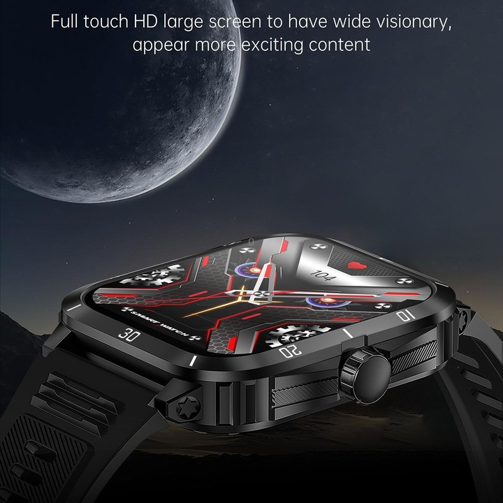 KT71 1.96 inch HD Square Screen Rugged Smart Watch Supports Bluetooth Calls/Sleep Monitoring/Blood Oxygen Monitoring(Black + Sil