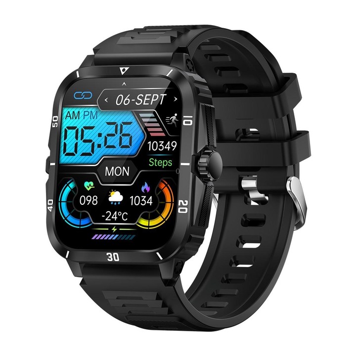KT71 1.96 inch HD Square Screen Rugged Smart Watch Supports Bluetooth Calls/Sleep Monitoring/Blood Oxygen Monitoring(Black + Sil