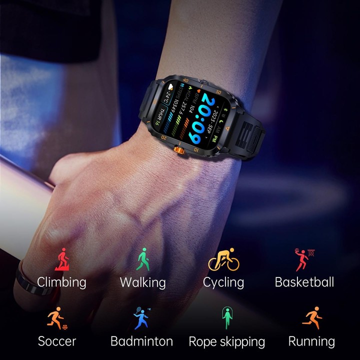 KT71 1.96 inch HD Square Screen Rugged Smart Watch Supports Bluetooth Calls/Sleep Monitoring/Blood Oxygen Monitoring(Black + Gol