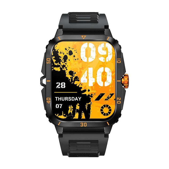 KT71 1.96 inch HD Square Screen Rugged Smart Watch Supports Bluetooth Calls/Sleep Monitoring/Blood Oxygen Monitoring(Black + Gol