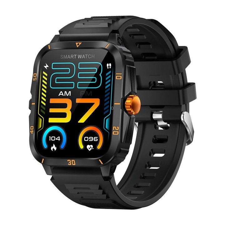 KT71 1.96 inch HD Square Screen Rugged Smart Watch Supports Bluetooth Calls/Sleep Monitoring/Blood Oxygen Monitoring(Black + Gol
