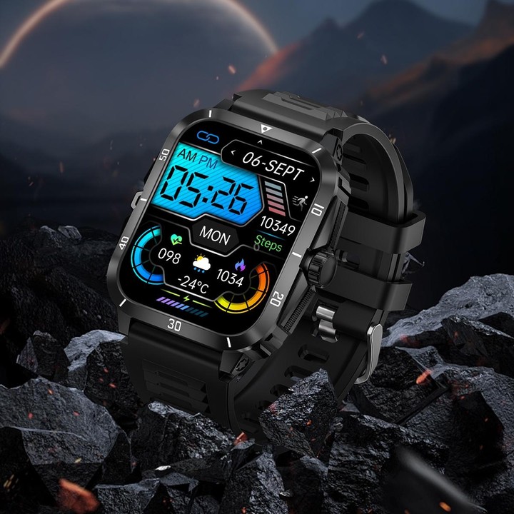 KT71 1.96 inch HD Square Screen Rugged Smart Watch Supports Bluetooth Calls/Sleep Monitoring/Blood Oxygen Monitoring(Black + Gol