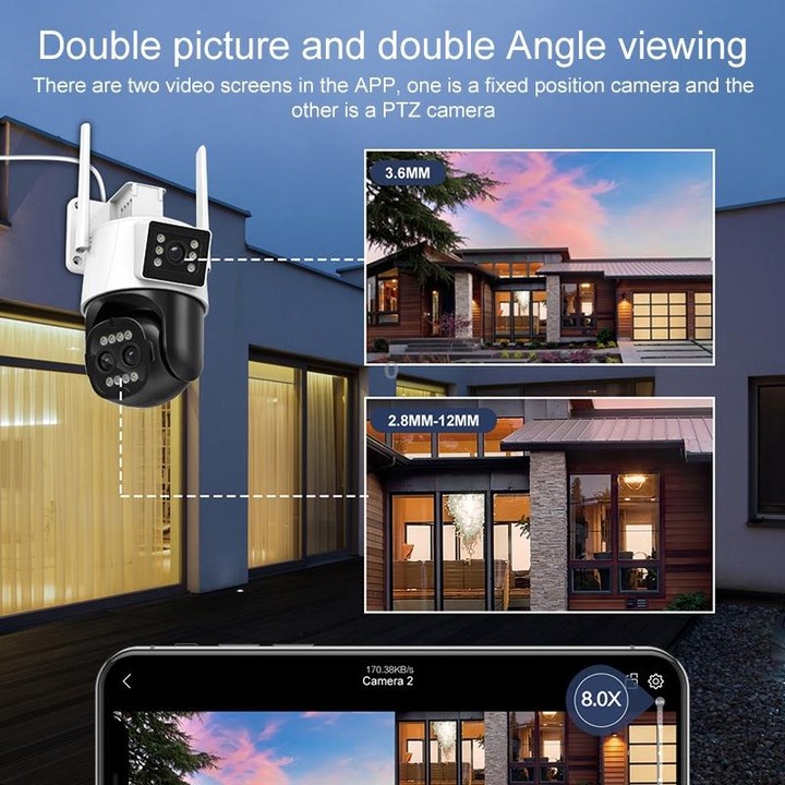 QX103 Humanoid Recognition AI Alarm WiFi Dome Dual IP Camera(EU Plug)