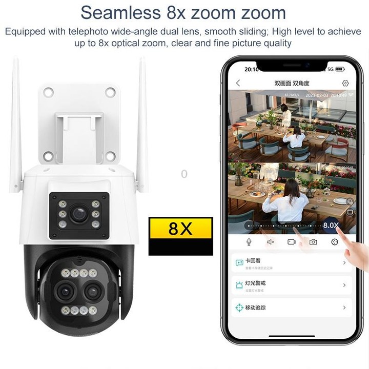 QX103 Humanoid Recognition AI Alarm WiFi Dome Dual IP Camera(UK Plug)