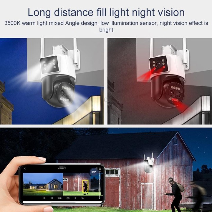 QX103 Humanoid Recognition AI Alarm WiFi Dome Triple IP Camera(EU Plug)