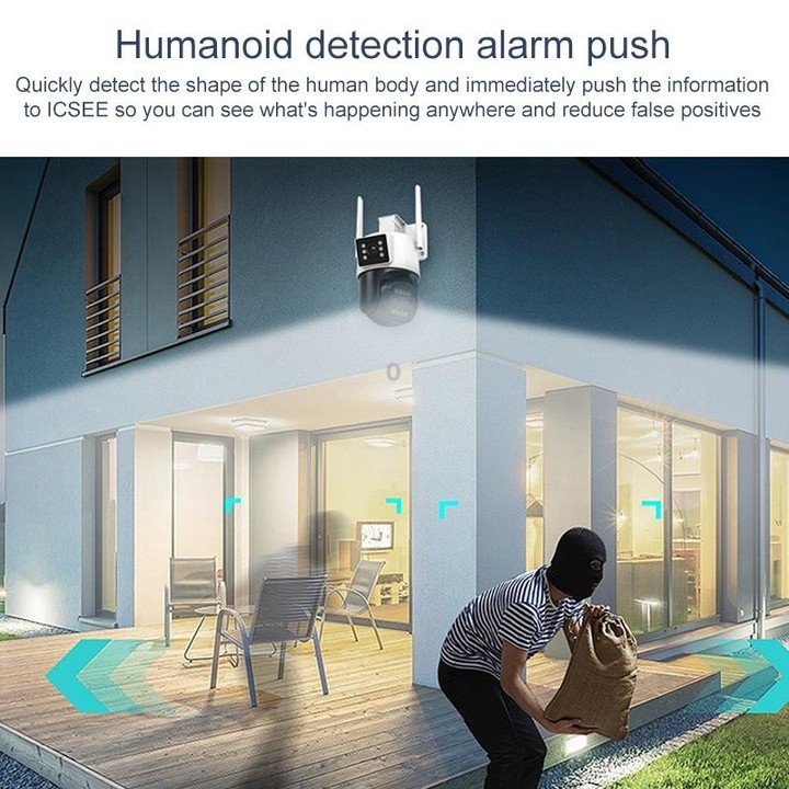QX103 Humanoid Recognition AI Alarm WiFi Dome Triple IP Camera(UK Plug)
