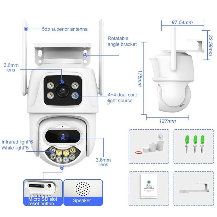 QX102 3MP WiFi Triple Camera Supports Two-way Voice Intercom & Infrared Night Vision(AU Plug)