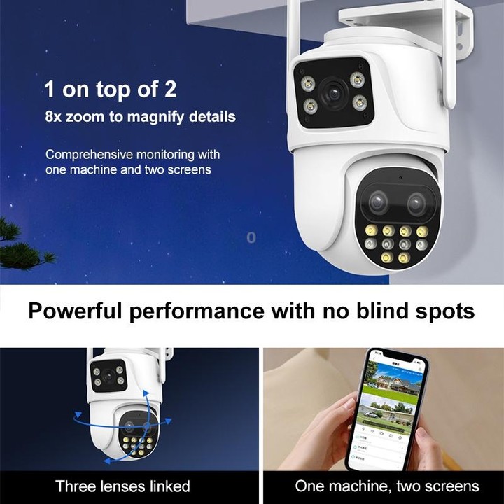 QX104 3MP WiFi Triple Camera Supports Human Face Recognition & AI Alarm(EU Plug)