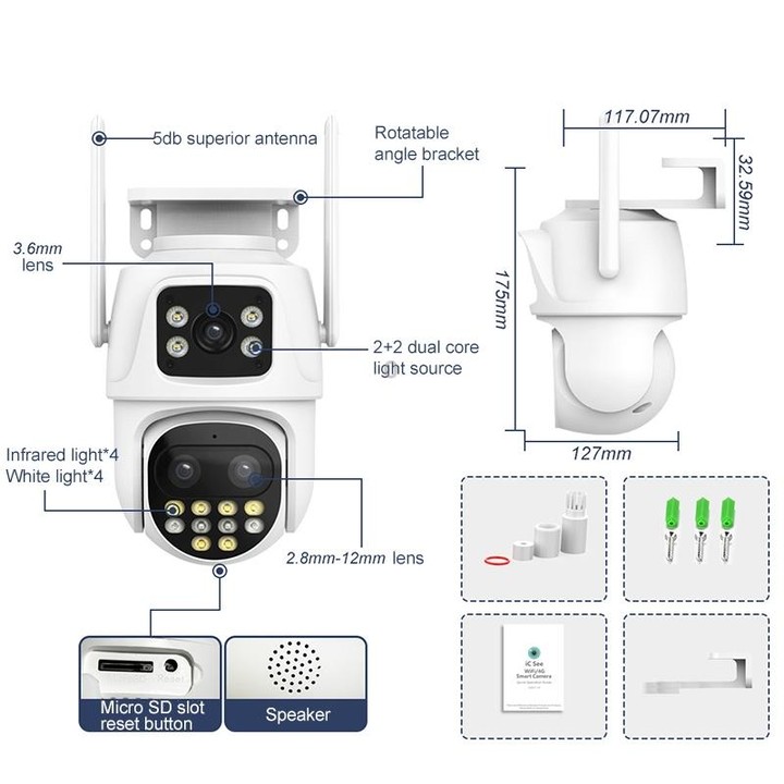 QX104 3MP WiFi Triple Camera Supports Human Face Recognition & AI Alarm(EU Plug)