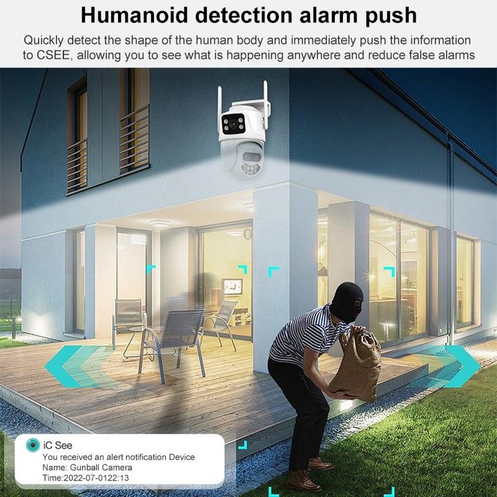 QX104 3MP WiFi Triple Camera Supports Human Face Recognition & AI Alarm(US Plug)