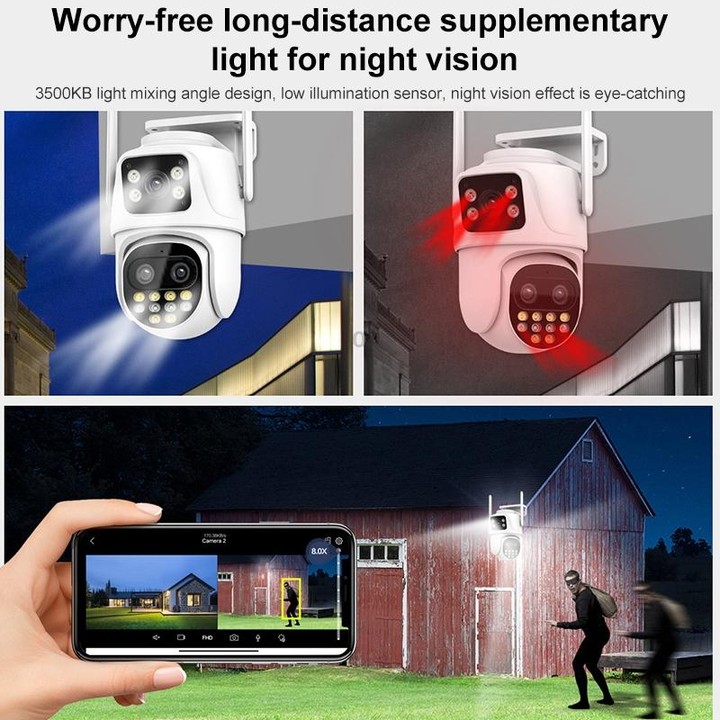 QX104 3MP WiFi Triple Camera Supports Human Face Recognition & AI Alarm(US Plug)