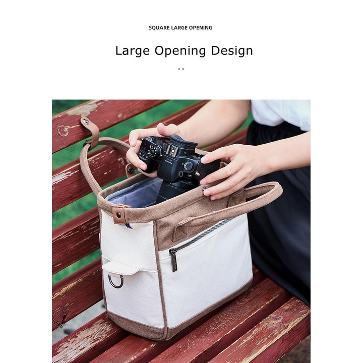 Cwatcun D112 Contrast Canvas Camera Bag One-shoulder Cross-body Tote Bag, Size:24.5 x 30 x 15.5cm(Brown)