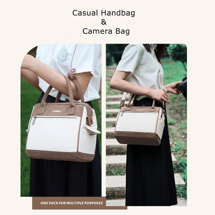 Cwatcun D112 Contrast Canvas Camera Bag One-shoulder Cross-body Tote Bag, Size:24.5 x 30 x 15.5cm(Brown)