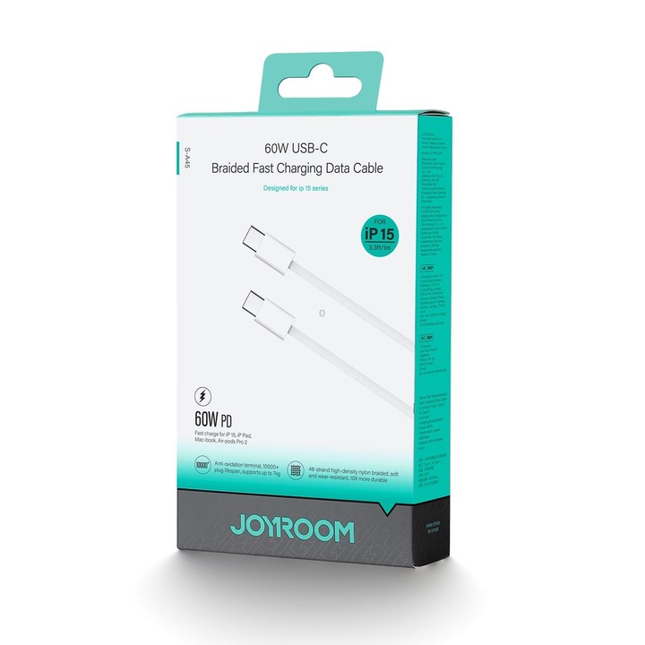 JOYROOM S-A45 1m 60W USB-C / Type-C to USB-C / Type-C Ben Series Fast Charging Data Cable(White)