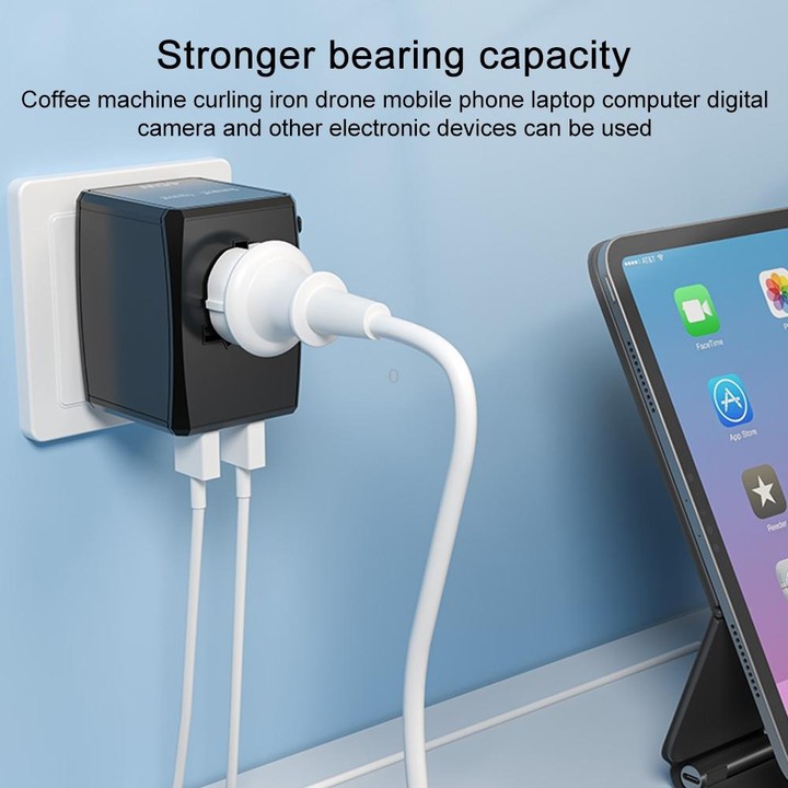 HHT905 PD 45W Dual USB+Dual Type-C Interface Multi-function Universal Travel Conversion Plug(Black)