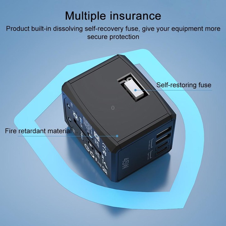 HHT905 PD 45W Dual USB+Dual Type-C Interface Multi-function Universal Travel Conversion Plug(Black)