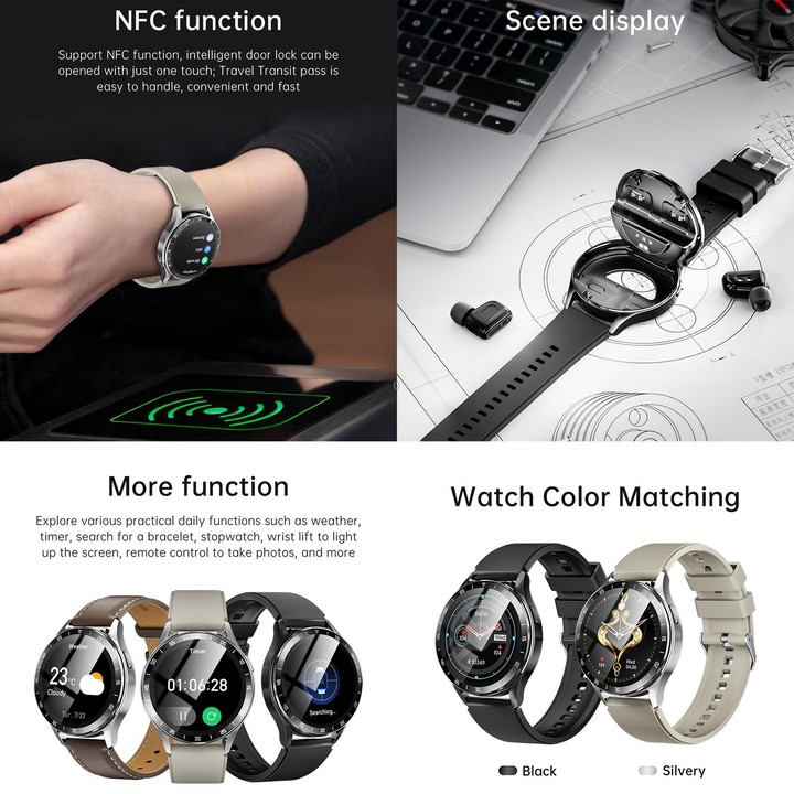 X10 Headphones Smart Watch 1.39 inch Waterproof Bracelet, Support Bluetooth Call / NFC / Heart Rate(Black + Leather)