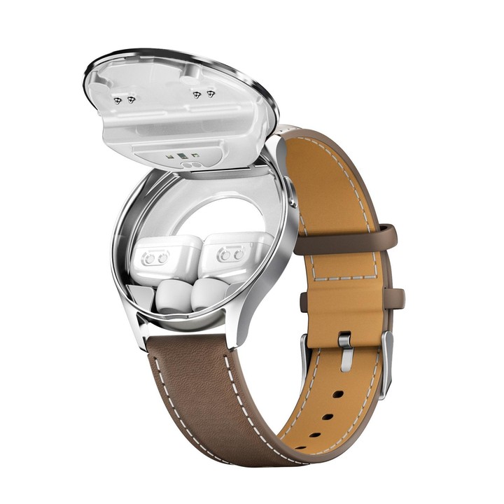 X10 Headphones Smart Watch 1.39 inch Waterproof Bracelet, Support Bluetooth Call / NFC / Heart Rate(Silver + Brown Leather)