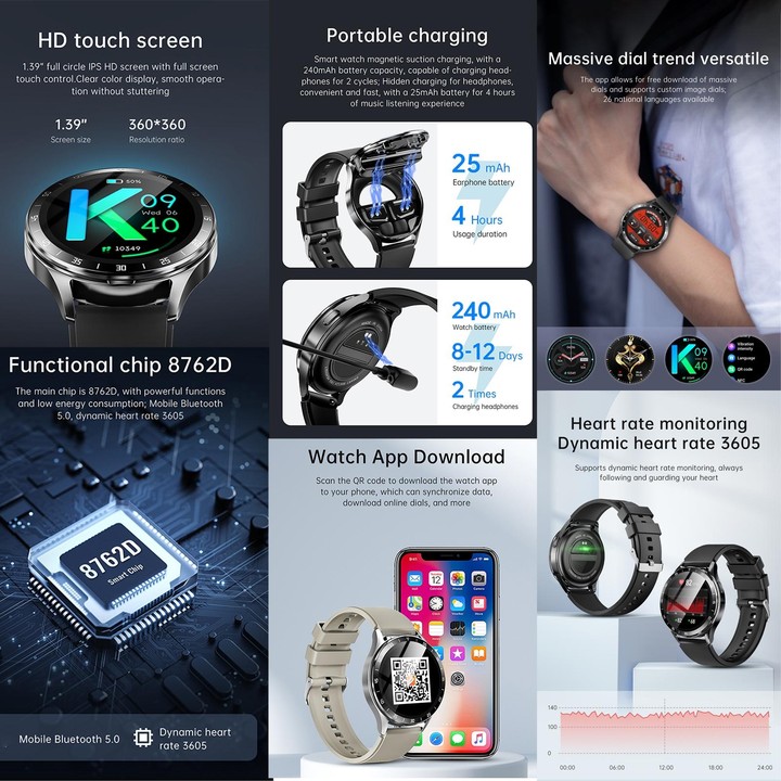X10 Headphones Smart Watch 1.39 inch Waterproof Bracelet, Support Bluetooth Call / NFC / Heart Rate(Silver + Brown Leather)