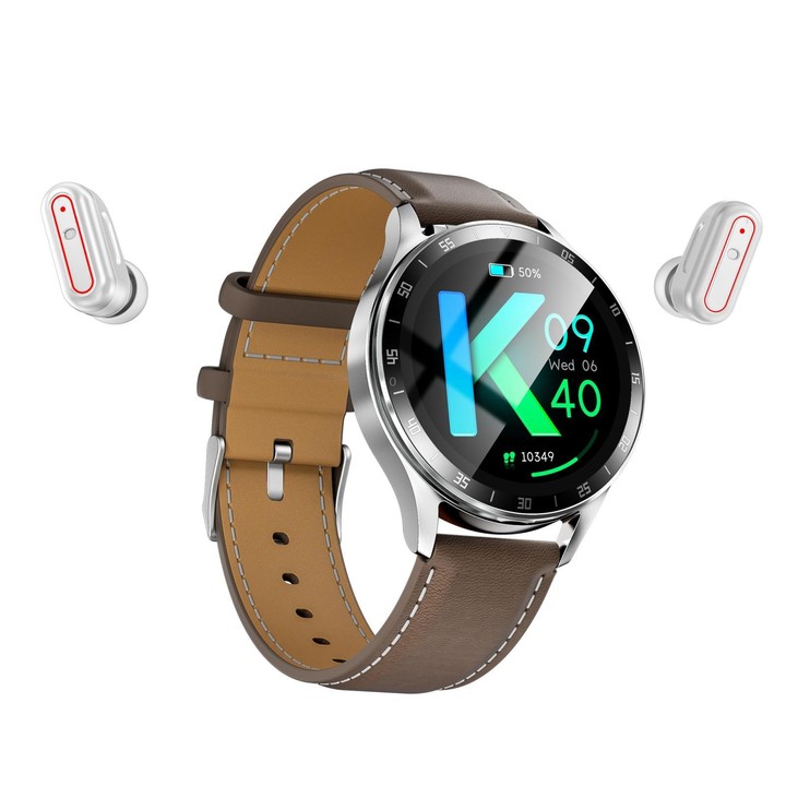 X10 Headphones Smart Watch 1.39 inch Waterproof Bracelet, Support Bluetooth Call / NFC / Heart Rate(Silver + Brown Leather)