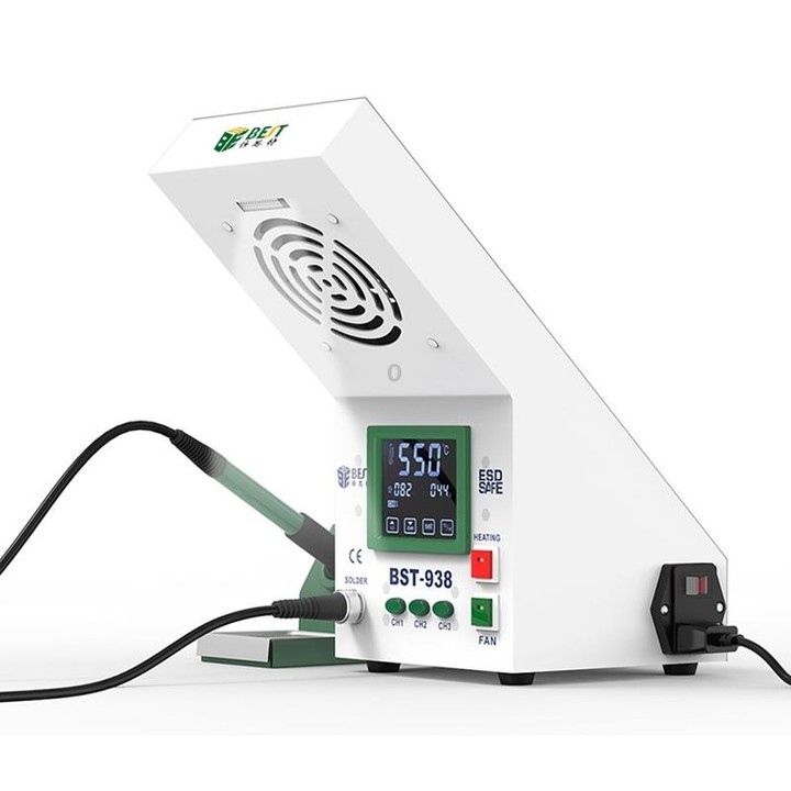 BEST BST-938 LED Electric Iron Smoking Instrument Smoke Purifier Soldering Station with Exhaust Fan, EU Plug
