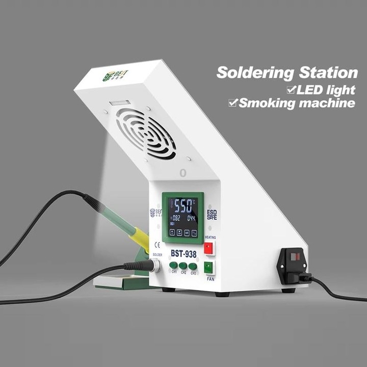 BEST BST-938 LED Electric Iron Smoking Instrument Smoke Purifier Soldering Station with Exhaust Fan, EU Plug