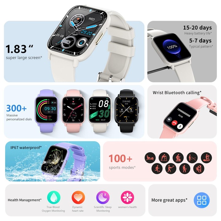DM60+ 1.83 inch BT5.2 Smart Sport Watch, Support Bluetooth Call / Sleep / Blood Sugar / Blood Oxygen / Temperature / Heart Rate