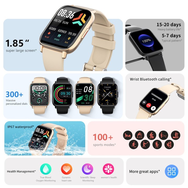 DM05 1.83 inch BT5.2 Smart Sport Watch, Support Sleep / Heart Rate / Blood Oxygen / Temperature / Heart Sugar/ Blood Pressure He