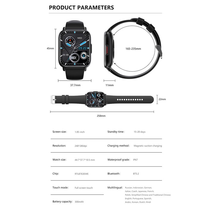 DM05 1.83 inch BT5.2 Smart Sport Watch, Support Sleep / Heart Rate / Blood Oxygen / Temperature / Heart Sugar/ Blood Pressure He