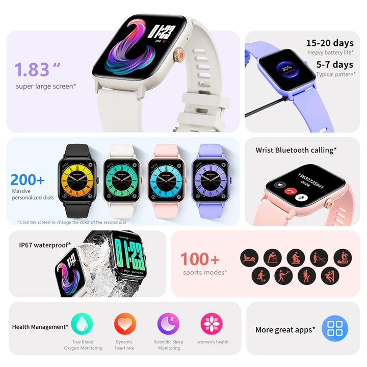 QS13 1.83 inch BT5.2 Smart Sport Watch, Support Bluetooth Call / Sleep / Blood Sugar / Blood Oxygen / Heart Rate / Blood Pressur