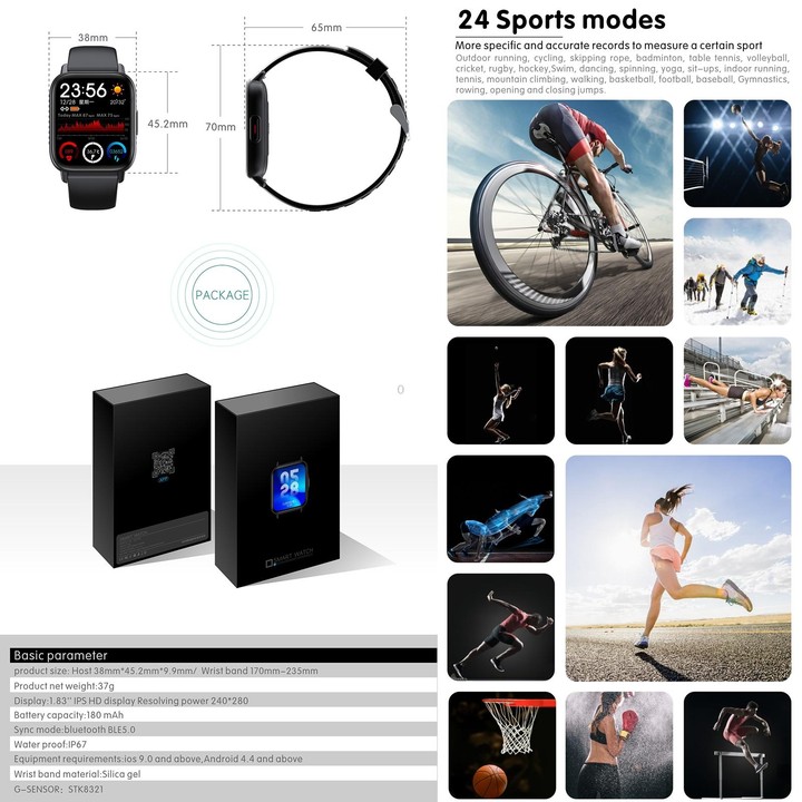 QS16 Pro 1.83 inch BT5.0 Smart Sport Watch, Support Bluetooth Call / Sleep / Blood Oxygen / Temperature / Heart Rate / Blood Pre