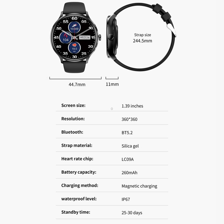 QS80 1.39 inch BT5.2 Smart Sport Watch, Support Bluetooth Call / Sleep / Blood Oxygen / Temperature / Heart Rate / Blood Pressur