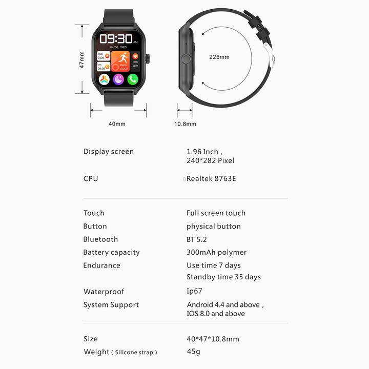 Qx5 1.96 inch BT5.2 Smart Sport Watch, Support Bluetooth Call / Sleep / Blood Oxygen / Temperature / Heart Rate / Blood Pressure