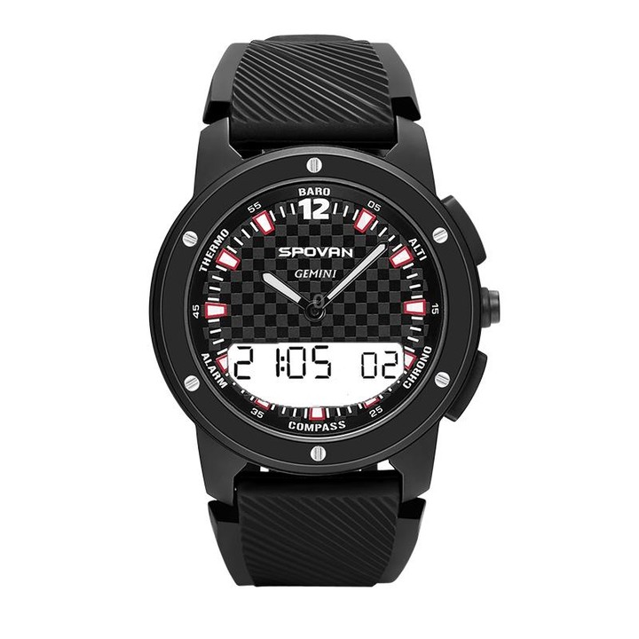 SPOVAN Gemini Outdoor Mountaineering Altitude Barometric Waterproof Sports Watch(Black White)