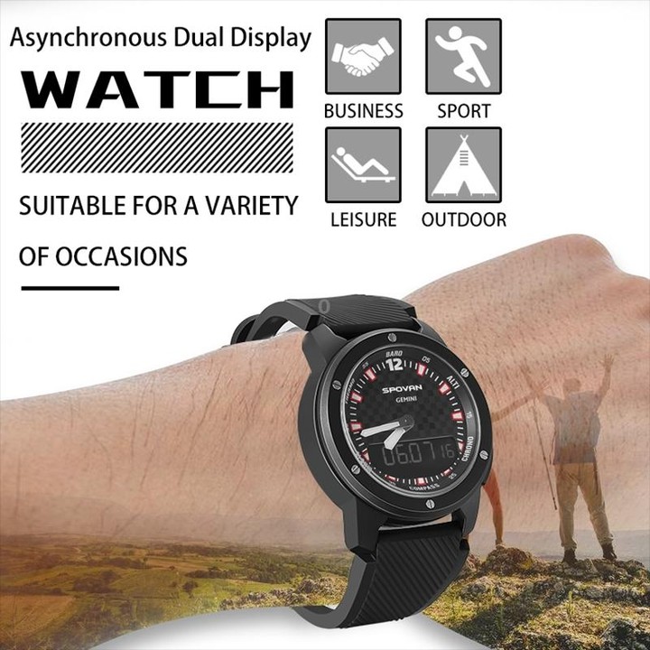 SPOVAN Gemini Outdoor Mountaineering Altitude Barometric Waterproof Sports Watch(Black)