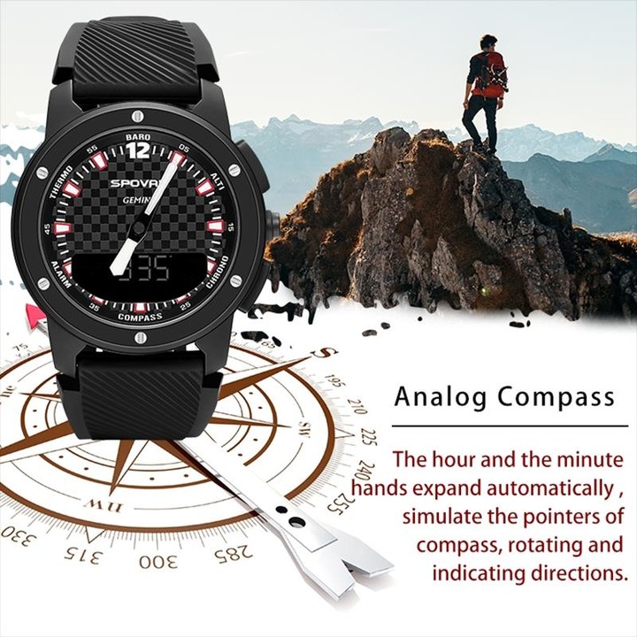 SPOVAN Gemini Outdoor Mountaineering Altitude Barometric Waterproof Sports Watch(Black)