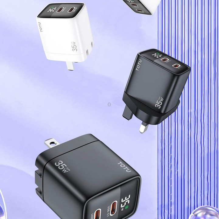 TOTU 35W GaN Dual USB-C/Type-C Smart Digital Display Charger, Plug:US Plug(Black)