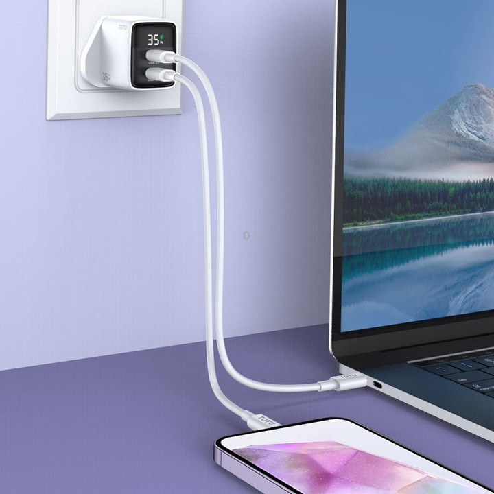 TOTU 35W GaN Dual USB-C/Type-C Smart Digital Display Charger, Plug:EU Plug(Black)