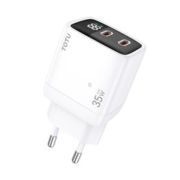 TOTU 35W GaN Dual USB-C/Type-C Smart Digital Display Charger, Plug:EU Plug(White)
