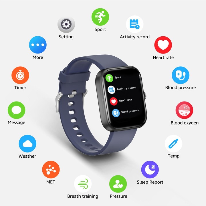 GS5 2.0 inch Fitness Health Smart Watch, BT Call / Heart Rate / Blood Pressure / MET / Blood Glucose(Blue)