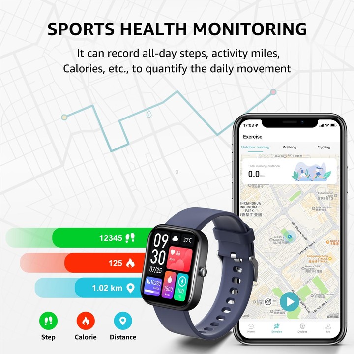 GS5 2.0 inch Fitness Health Smart Watch, BT Call / Heart Rate / Blood Pressure / MET / Blood Glucose(Blue)