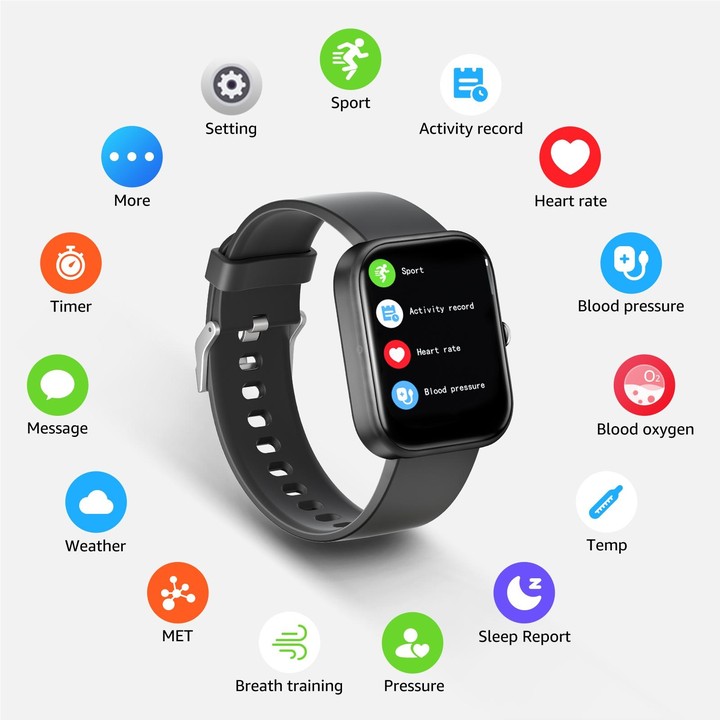 GS5 2.0 inch Fitness Health Smart Watch, BT Call / Heart Rate / Blood Pressure / MET / Blood Glucose(Black)