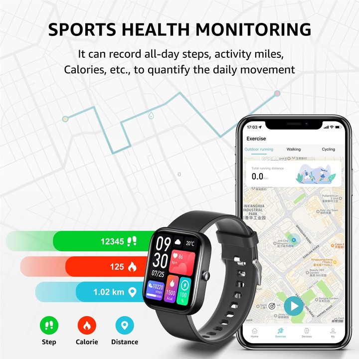 GS5 2.0 inch Fitness Health Smart Watch, BT Call / Heart Rate / Blood Pressure / MET / Blood Glucose(Black)