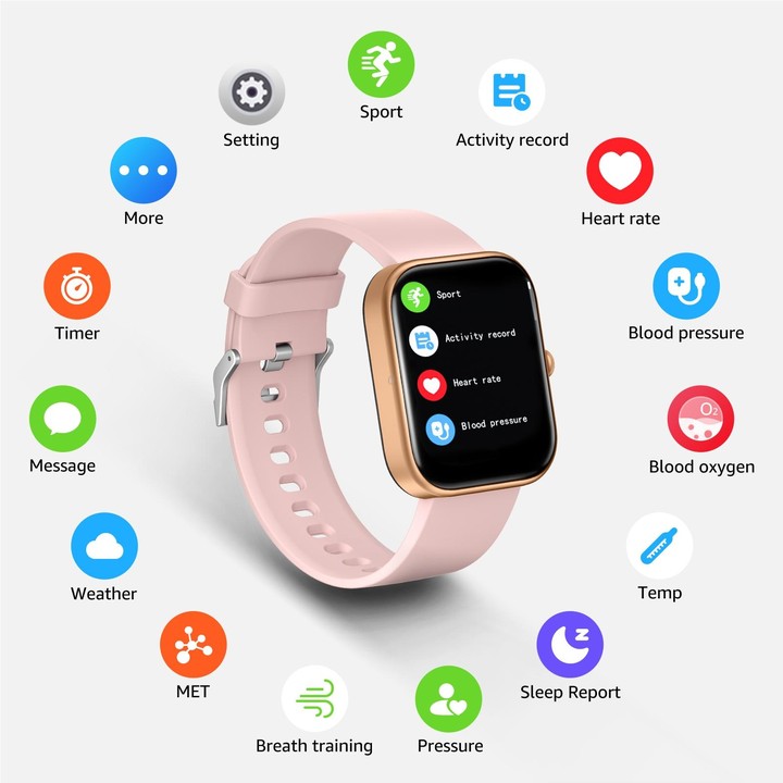 GS5 2.0 inch Fitness Health Smart Watch, BT Call / Heart Rate / Blood Pressure / MET / Blood Glucose(Rose Gold)