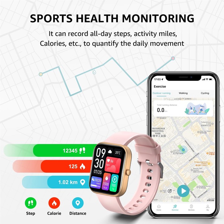 GS5 2.0 inch Fitness Health Smart Watch, BT Call / Heart Rate / Blood Pressure / MET / Blood Glucose(Rose Gold)