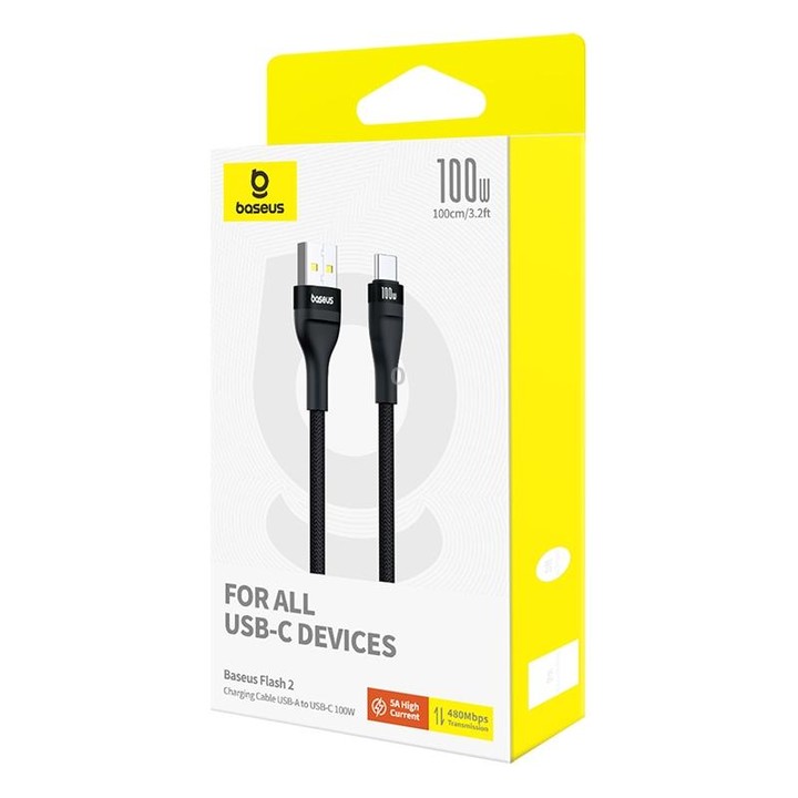 Baseus Flash Series 2 USB to Type-C 100W Fast Charging Data Cable, Length:1m(Black)