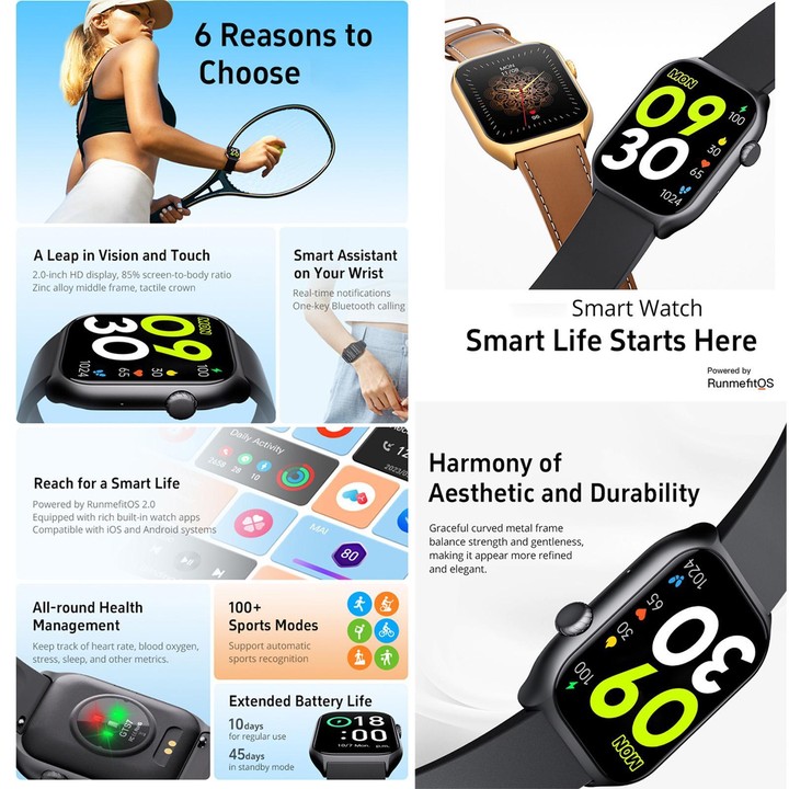 GS7 2.0 inch Fitness Health Smart Watch, BT Call / Heart Rate / Blood Pressure / MET(Pink)