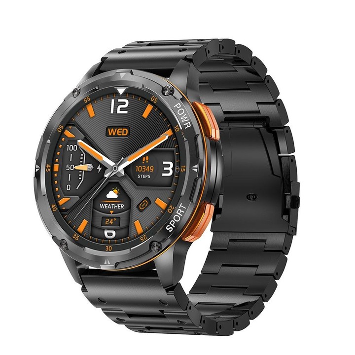 AK59 1.43 inch AMLOED Round Screen Steel Strap Smart Watch(Black)