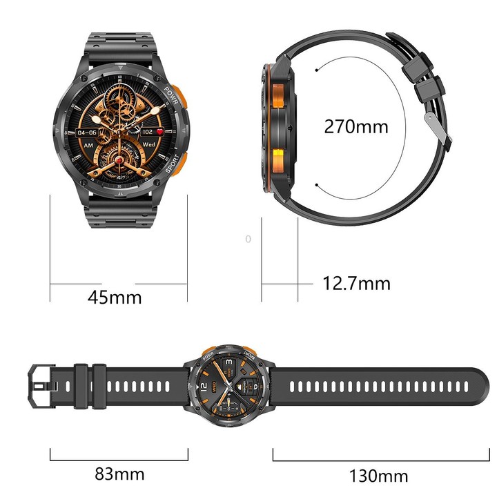 AK59 1.43 inch AMLOED Round Screen Steel Strap Smart Watch(Black)
