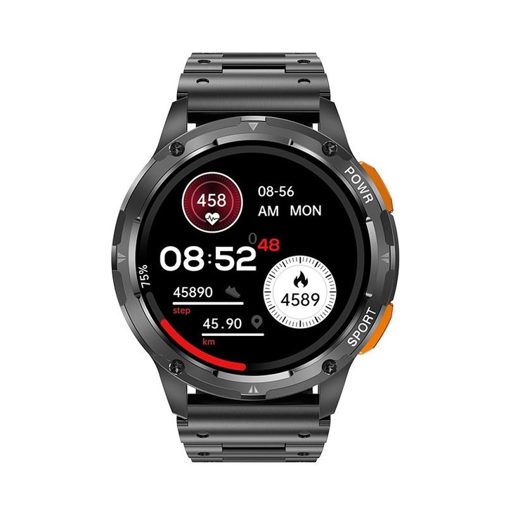 AK59 1.43 inch AMLOED Round Screen Steel Strap Smart Watch(Black)